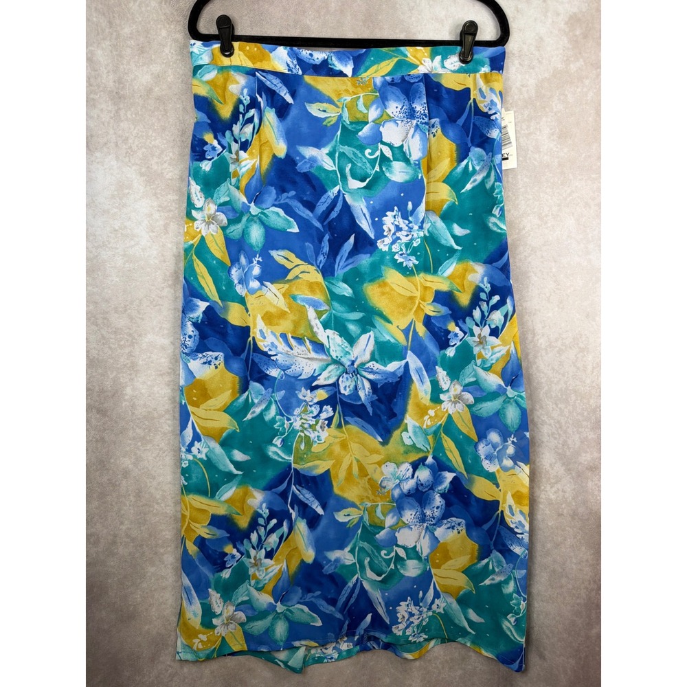 NWT VTG Bentley Plus Floral Maxi Skirt Womens Size 20 Blue Yellow Green Tropical
